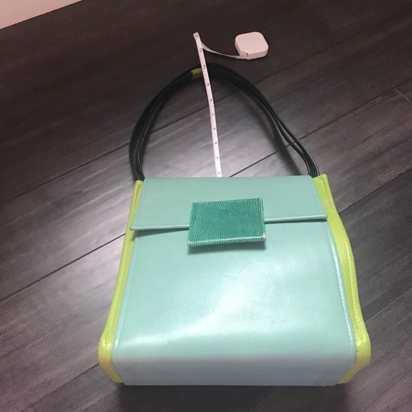 SOLD!! Hans Koch Ltd Soho NY leather bag 1 of a kind lime  green blue rare VINT… - Picture 5 of 16